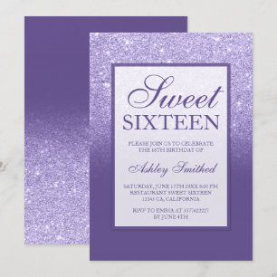 Lila violet glitter elegant chic Sweet 16 Inbjudningar