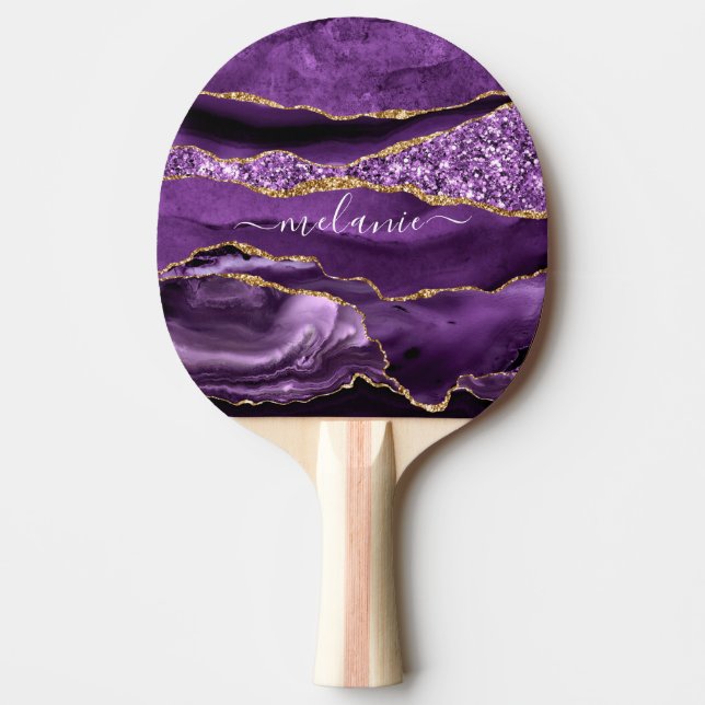 Lila Violet Guld Anpassat namn Ping Pong Paddle Pingisracket (Framsidan)
