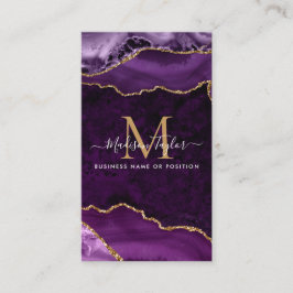 Lila Violet Guld Glitter Marble Agate Monogram Visitkort
