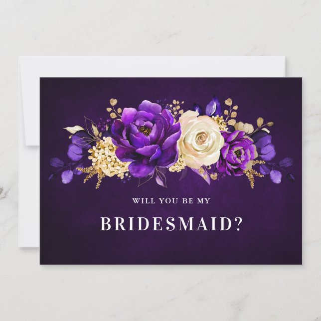 Lila Violet Guld kommer du att bli min Bridesmaid Inbjudningar (Framsida)