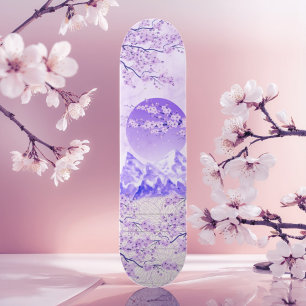 Lila Violet Japanskt asiatiskt Cherry Blommar Måne Mini Skateboard Bräda 18,5 Cm