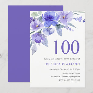 Lila Violet & Lavender 100:e Födelsedagsfesten Inbjudningar