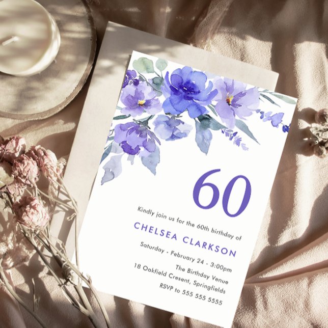 Lila Violet & Lavender 60:e Födelsedagsfesten Inbjudningar (Skapare uppladdad)