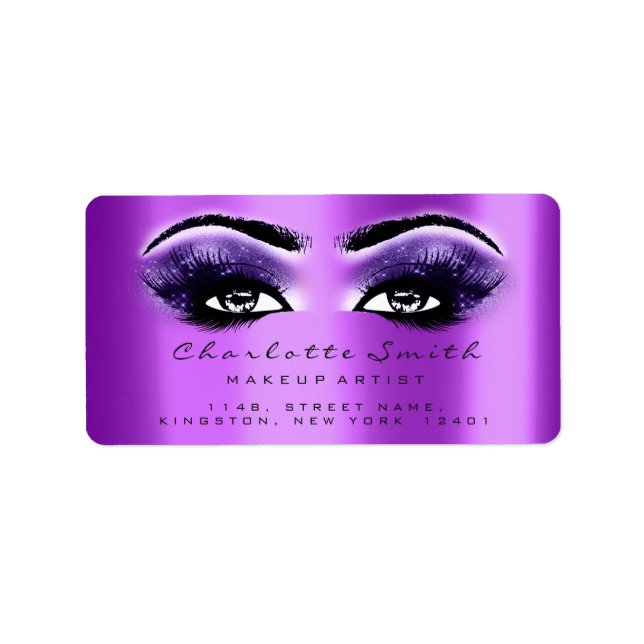 Lila Violet Makeup Lash Stylst Beauty OSA Adressetikett (Framsidan)