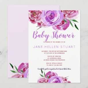 Lila violet mauve peonies bouquet babydusch inbjudningar