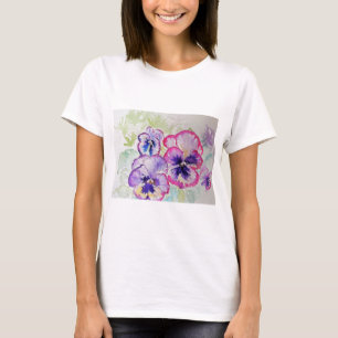 Lila Violet Pansy Watercolor målning T Shirt
