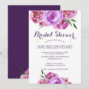 Lila violet rosa peonies bouquet möhippa inbjudningar