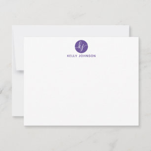 Lila Violet Script Monogram Circle Elegant Girly Anteckningskort