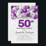Lila Violet Silver Balloon Glitter 50:e födelsedag Inbjudningar<br><div class="desc">Modern Glam Lila Violet Silver Balloon Glitter Gnistra vid någon ålder på födelsedagen</div>