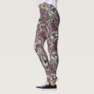 Lila Violet Warpe Twisted Retro Squares Mönster Leggings