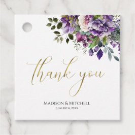 Lila Violet Watercolor Bouquet Guld skript Gåvor Etiketter