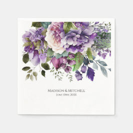 Lila Violet Watercolor Bouquet Guld skript Pappersservett