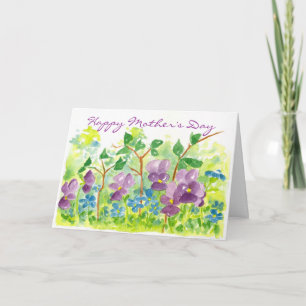 Lila Violet Watercolor Flower Mors dag Kort