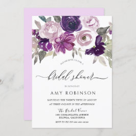 Lila Violet Watercolor Flowers Möhippa Inbjudningar