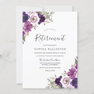 Lila Violet Watercolor Flowers Pension Party Inbjudningar
