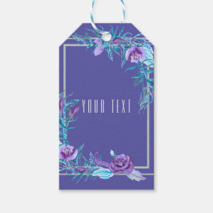 Lila Violett Akvamarin Blommig Chic Bröllopspresen Presentetikett