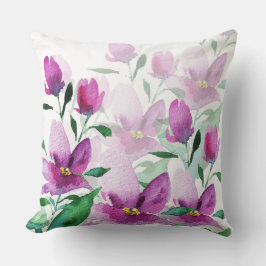 Lila Violett Akvarell Blommig Handmålad Kudde