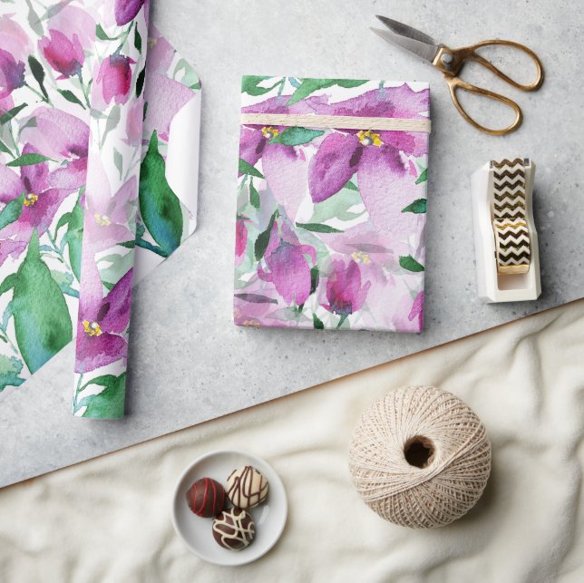 Lila Violett Akvarell Blommig Handmålad Presentpapper (Hantverk)