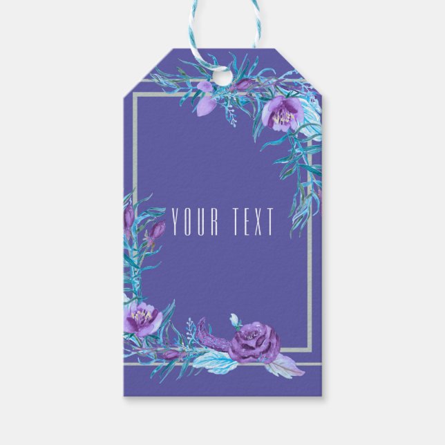 Lila Violett Aqua Blommig Chic Bröllopsgåva Presentetikett (Framsidan)