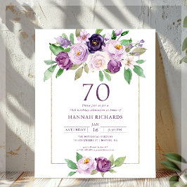 Lila | Violett Blommig 70-års Födelsedagsinbjudan