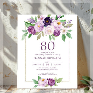 Lila Violett Blommig Inbjudan till 80-årsfirande