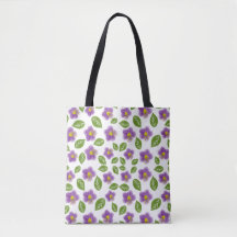 Lila Violett Blommig Mönster Canvas Väskor – Konst