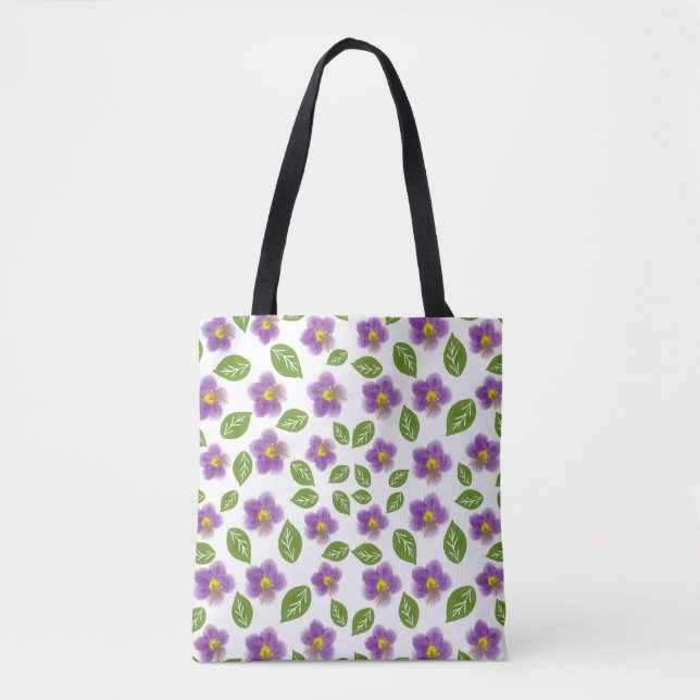 Lila Violett Blommig Mönster Canvas Väskor – Konst (Framsida)