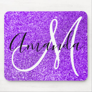 Lila Violett Fals Glitter Personlig Monogram Musmatta