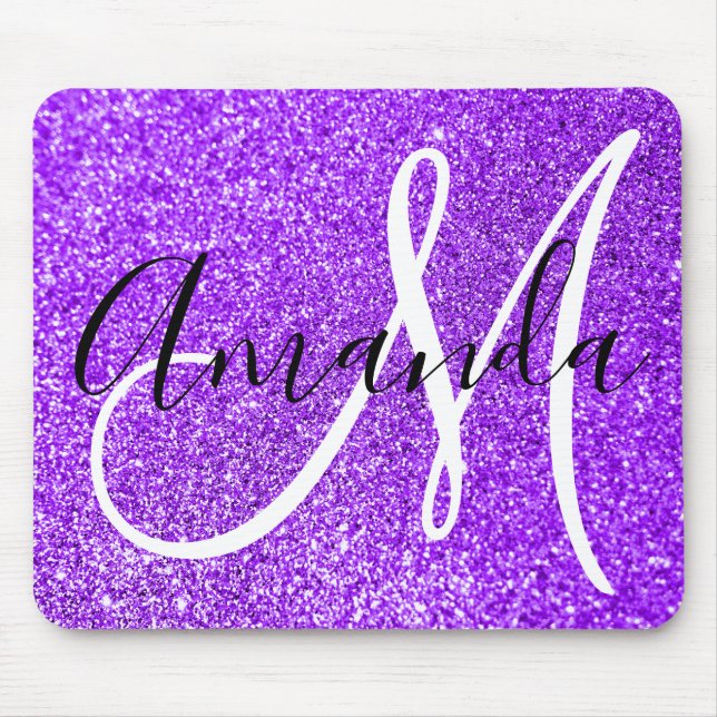Lila Violett Fals Glitter Personlig Monogram Musmatta (Framsidan)