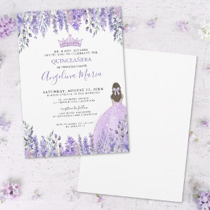 Lila Violett Glittrande Tiara Blommig Quinceañera Inbjudningar