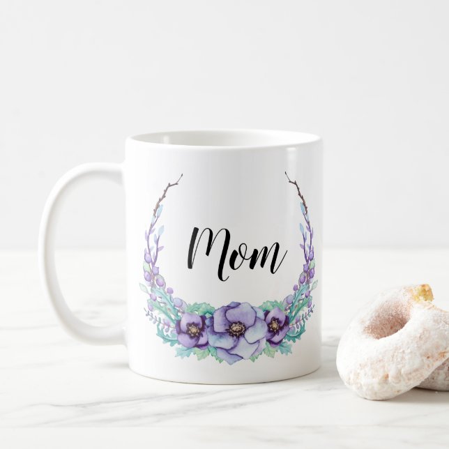 Lila Violett Mamma Mugg Akvarell Blommor Ömtålig (Med munk)