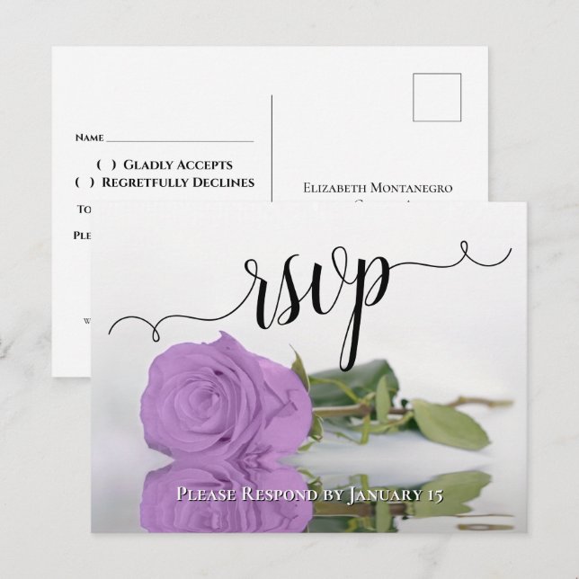 Lila Violett Reflekterande Ros Elegant Bröllop RSV Vykort (Fram/baksida)