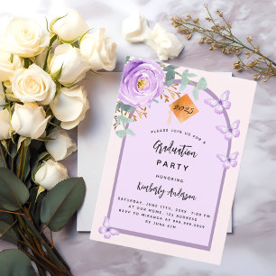 Lila violett rosa blomsterbåge Examensfest Inbjudningar
