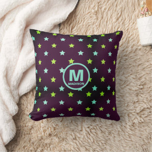 Lila Violett Stjärnhimmel med Namn och Monogram Kudde