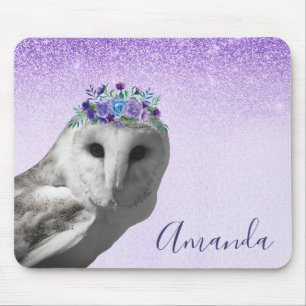 Lila Violett Ugglor Blomma Kronan Glitter Personli Musmatta