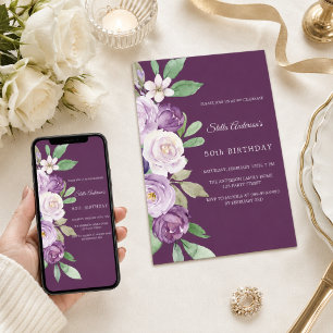 Lila violetta blommig födelsedag inbjudningar