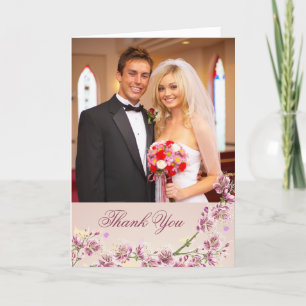 Lila violetta blommor bröllopsfoto tackkort