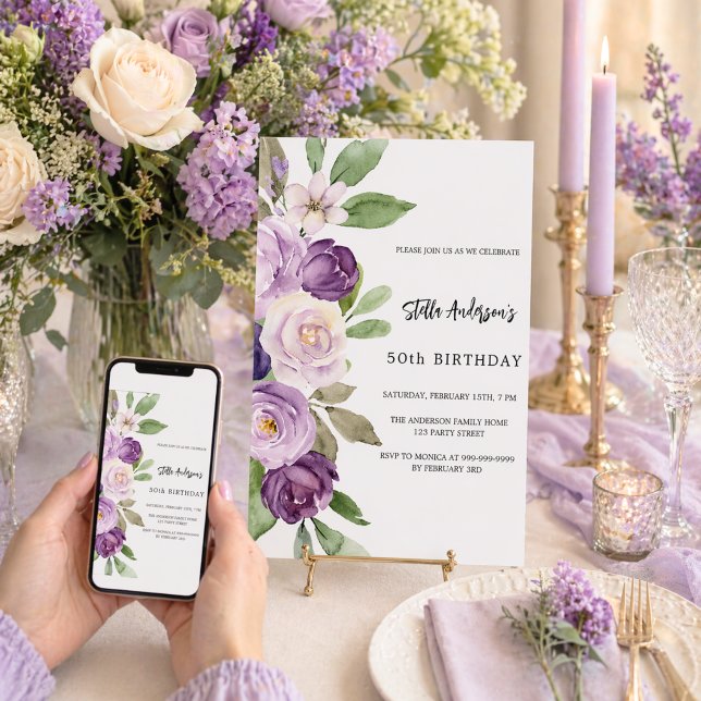Lila violetta blommor födelsedag inbjudningar (Skapare uppladdad)