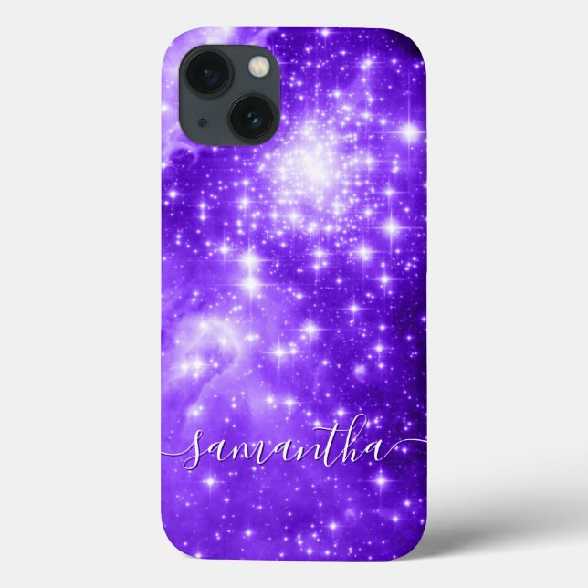 Lila Violetta Glittriga Stjärnor Celestial Foto (Baksida)