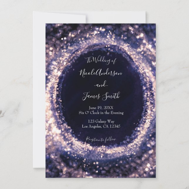 Lila Violetta Gnistrande Ljus Glamour Bröllop  Inbjudningar (Framsida)
