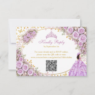 Lila Violetta Rosor Guld Fjäril Quinceañera OSA Kort