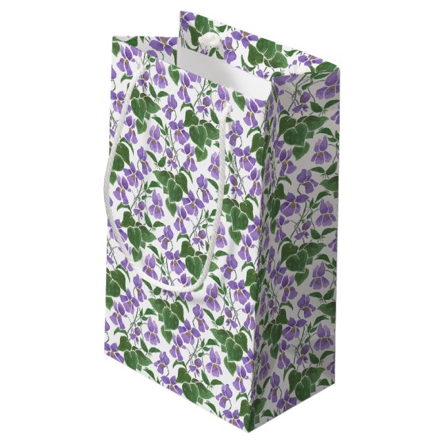 Lila Violetter Blommönster Liten Presentpåse (Baksidan Vinklad)
