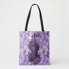Lila Violin på Lilac Blommigt Large Shoulder Tote Tygkasse