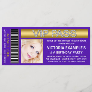 Lila VIP-biljett Födelsedagsfest Inbjudningar