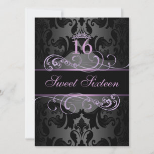 Lila Virvel Damask Sweet16 Födelsedagsinbjudan Inbjudningar