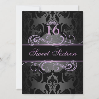 Lila Virvel Damask Sweet16 Födelsedagsinbjudan Inbjudningar