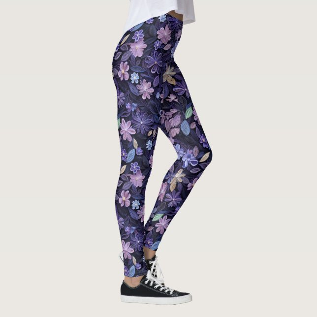 Lila Virvlande Blommor Leggings (Höger)