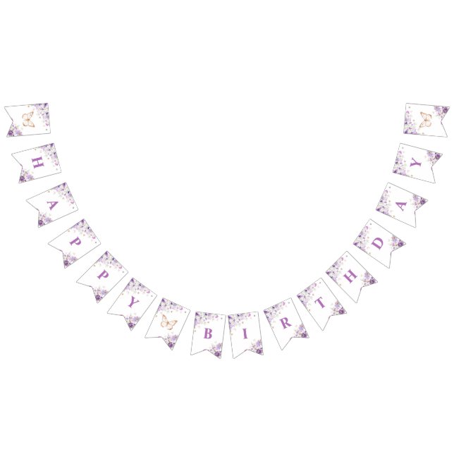 Lila vismblommor butterflies Grattis på födelsedag Vimplar (Alla)