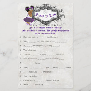 Lila Vit afrikansk princess Baby Shower Game Flygblad