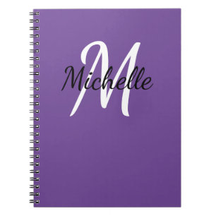 Lila & vit Anpassningsbar - Monogram Cute Notebook Anteckningsbok